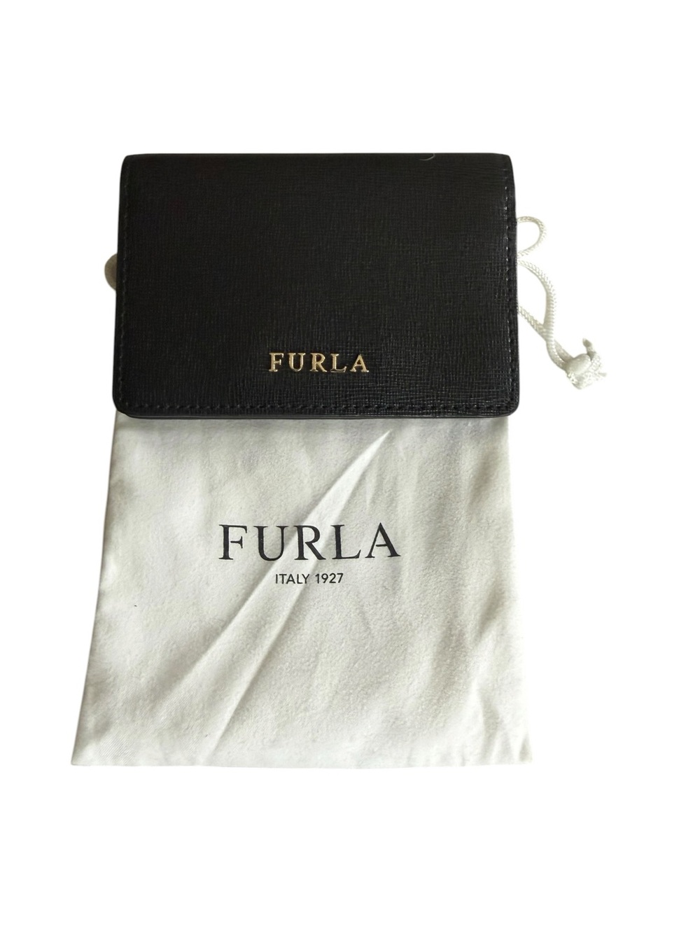 Furla Black Saffiano Leather Card Wallet with Gold Logo